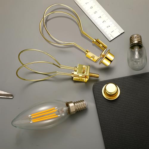 Image of Honoson 4 Pcs Bulb Lamp Shade Light Bulb Clip Adapter Includes Finial and Lampshade Levellers for Replacement (Golden)