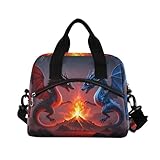 ALAZA Bolsa de almuerzo con aislamiento de dragón de ráfaga de llamas, bolsa de almuerzo de gran capacidad, bolsa portátil para niños, niñas, adultos, escuela, picnic, viajes