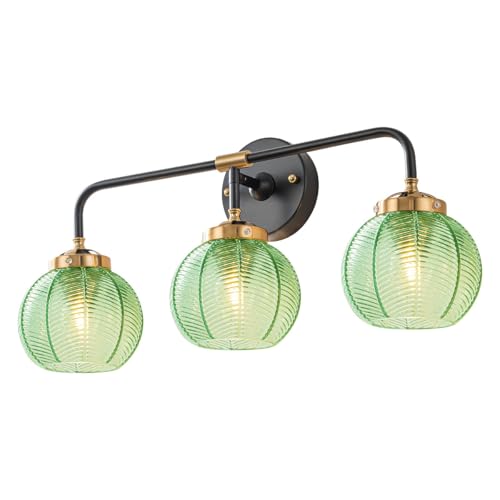 Image of Bathroom Light Fixtures Vanity Wall 3-Light Coastal Vanity Lights Emerald Green Vintage Wall Lamp with Glass Globe Shade Modern Glass Wall Vanity Lighting for Mirror Kitchen Cabinet