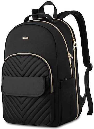 Womens Laptop Backpack,Stylish Work Business Backpack for Travel,Large Capacity Computer Backpack for 15.6 Inch,Back Pack School College Bookbag with USB Charging Port,Casual Daypack,Black