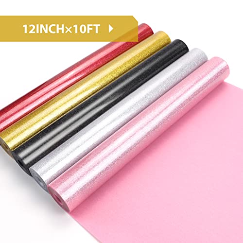 Image of HTVRONT Gold Glitter Heat Transfer Vinyl - 12 inch x 10ft Gold Glitter Iron on Vinyl for Shirts, Glitter HTV Vinyl Rolls for Heat Vinyl Design