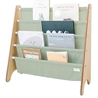3 Sprouts Recycled Fabric Kids Bookshelf – 4-Tier Sling Book Storage - Kids Room Book Shelves, Nursery, Playroom, Classroom - Bookcase Display Shelf for Toddler, Children Age 3+ -Solid Green