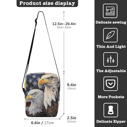 Crossbody Bag American Flag Eagle 4th Of July Independence Day Messenger Bag for Women Men Purse Shoulder Bag Satchel Bag with Adjustable Strap 214A70393