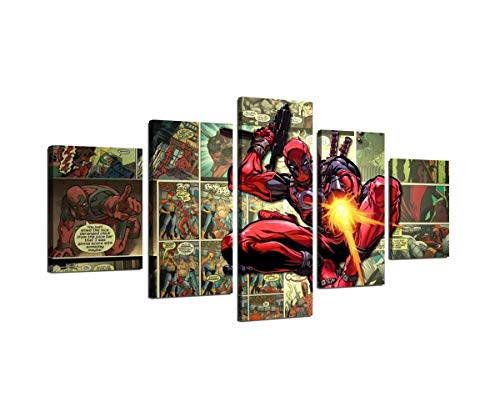 Deadpool Marvel Canvas Wall Art for Bedroom Living Room Home Decor Moderm Abstract Posters Prints Artwork Pictures Painting for Wall Decor Framed Ready to Hang 5 Pieces (60" Wx32 H inches)