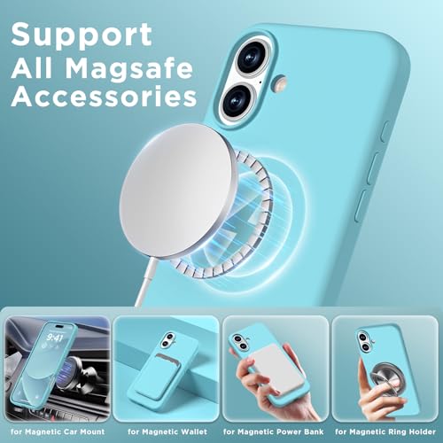 Image of Magnetic for iPhone 16 Case, Compatible with Magsafe, Suction Cup Phone Mount, [2 Screen Protectors][Camera Lens Protector] Silicone Shockproof Protective Slim Phone Cover 6.1 inch, Sea Blue