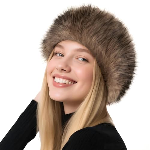 Barelove Faux Fur Headband with Stretch with Elastic for Women Winter Fluffy Russian Earwarmer Earmuff Weather Headbands (Brown One Size)