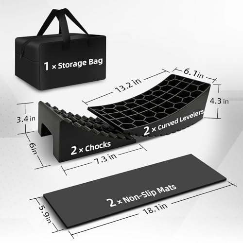 Image of ROBLOCK RV Leveling Blocks Up to G.V.W 35000 LBS, Camper Leveling Blocks with Chocks, Anti-Slip Mats, Carry Bag, RV Leveling System for Travel Trailers, 4 inch Max Leveling Height, 2 Packs, Black