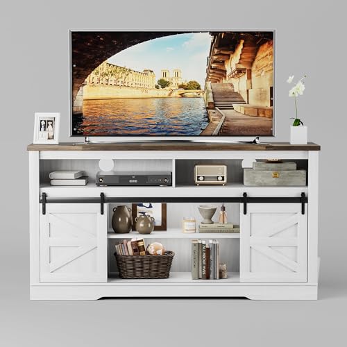 Image of JUMMICO Fireplace TV Stand for 65 Inch TV with 26'' Fireplace(Milk White)