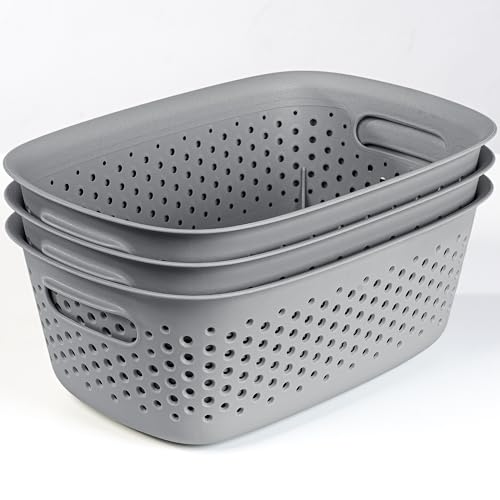 KONZEPT 3 cajas de almacenamiento sin tapa pequeñas de 3,5 l, cesta de almacenamiento de plástico, color gris