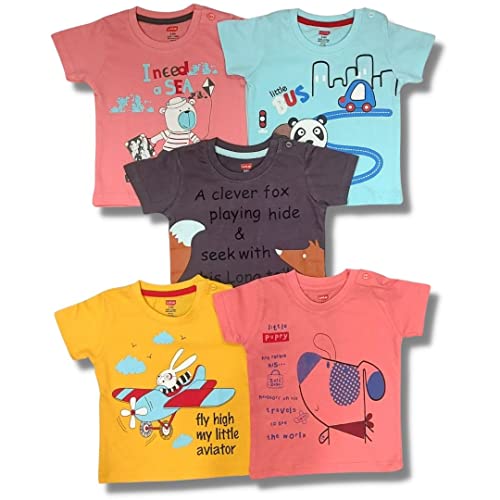 Image of LuvLap Baby Boys Regular Fit 100% Cotton Half Sleeve Boys T-Shirt Pack of 5