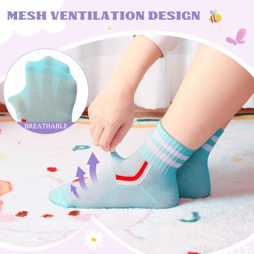 16 Pairs Kids Crew Socks with Stripes Colorful Girls Cotton Athletic Breathable Quarter Sock for Sport Gym Tennis3