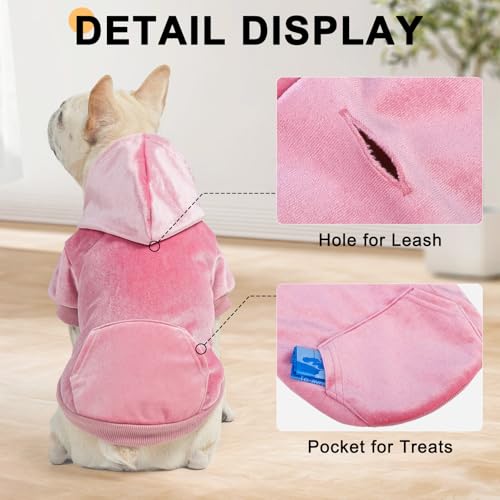 Image of BEAUTYZOO Dog Hoodie Sweaters for Small Medium Dogs- Warm Fall Winter Fleece Jacket for Cold Weather, Soft Velour Hooded Coat with Leash Hole & Pocket, Puppy Sweatshirt Clothes Bulldog Schnauzer, Pink