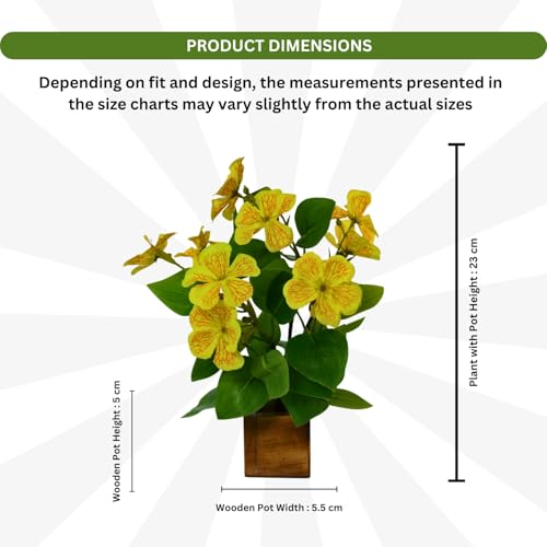 Image of fancymart Artificial Flower Plant Set of 2 with Wooden Pot - 23 cm Height | Real-Touch Faux Floral Decor for Home, Office, Living Room, Bedroom, Desk & Gift Purpose