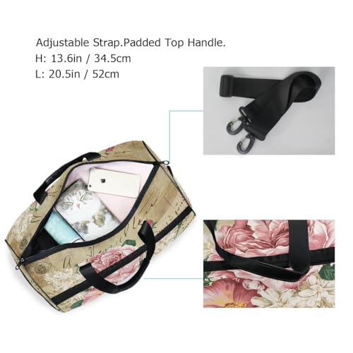 Travel Duffels Vintage Shabby Chic Pink Rose Flowers Duffle Bag Luggage Sports Gym for Women & Men4