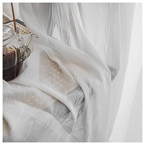 KSTORE Chiffon White Voile Curtains Window Treatment Eyelet/Pencil Pleat Semi Sheer Curtain for Living Room Bedroom Balcony 2 Panels,Hook up,W120xL190cm - Image 8