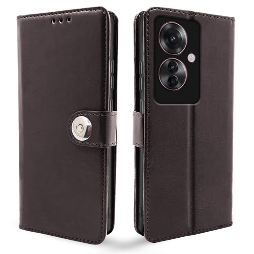 Image of Pikkme Oppo F25 Pro 5G Flip Cover Leather Finish | Inside TPU with Card Pockets | Wallet Stand and Shock Proof | Complete Protection Button Flip Case (Coffee)