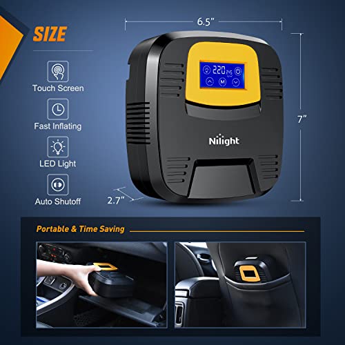 Image of Nilight Tire Inflator Air Compressor Portable Pump for 12V DC Car Tires with Digital Pressure Gauge 150PSI Auto LED Light Cars ATVs Bicycles