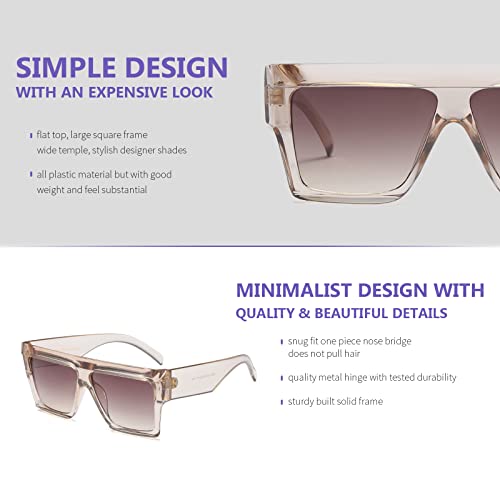 Freckles Mark Trendy Square Aviator Thick Oversized Sunglasses Womens Mens Designer Cat Eye Sun Glasses Luxury Shades (Clear Tanned Brown, 70)3