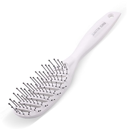 Shunfa wide tooth hair comb/ribs curly hair comb/curved shape comb curved comb/massage comb frosted handle/black and white color optional (Color : White)