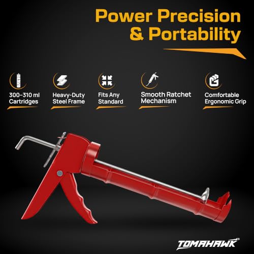 Image of TOMAHAWK TCG-6A Heavy Duty Caulking Gun | 6:1 Thrust Ratio | 1000N High Pushing Power | Ratchet Pushing Rod | Professional Sealant Applicator for Silicone, Adhesives