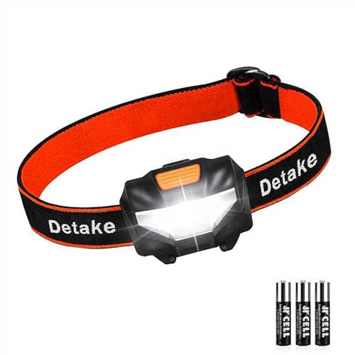 Detake LED Head Torch, Battery Powered Waterproof Headlamp
