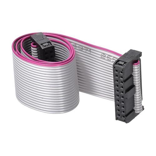 DMiotech Cable de Cinta Plana de 20 Pines, Paso de 2.54 mm, Longitud de 30 cm, Conector FC a FC Tipo A, Cable Puente Gris para Computadora, Pantalla Led, DVD