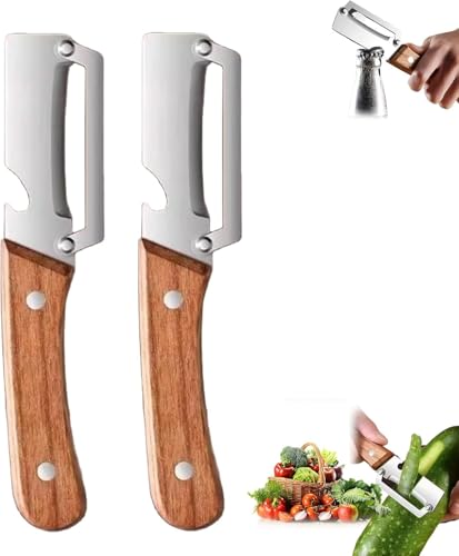 2 in 1 Stainless Steel Vegetable Peeler with Wooden Handle Ergonomic Potato Peeler and Bottle Opener Sharp Blade for Apple Kiwi Orange Easy Grip Kitchen Tool (Wood)