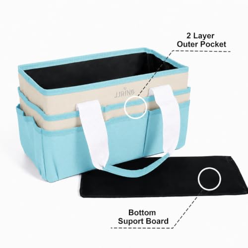 Image of JJRING Craft Organizer Tote Bag Art Storage Caddy Sky Blue and Beige