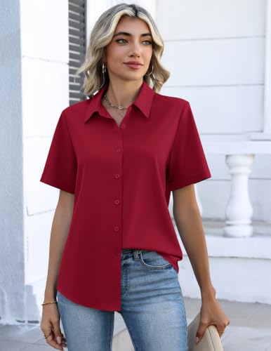 Image of Zeagoo Button Down Shirts for Women Short Sleeve Collared Tops Dressy Casual V Neck Blouses