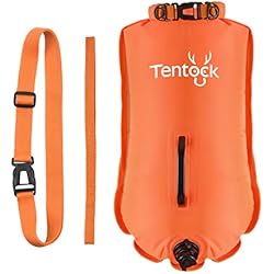 Aparejo Con Boya Tentock 28L Boya de Natación Aguas Abiertas Altamente Visibilidad Flotador con Cinturón Ajustable Bolsa Seca Estanca Inflable de Remolque para Nadadores Triatletas Snorkel(Orange)