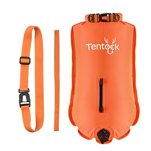 Tentock 28L Boa da Nuoto Molto Visibile, di Sicurezza, Ultraleggera, Galleggiante, Impermeabile, Gonfiabile per Acque Libere, Sport Acquatici, Nuotatori Triatleti(Orange)