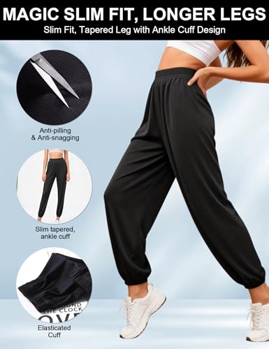 Image of Venzina Track Pants for Women Joggers Pants for Women 5C Ice Silk Cooling Tapered Slimming Ankle Pants with Elastic Waistband for Gym Workout Running Travel