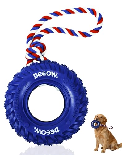 Dog Tire Toy-2026 Upgraded Treat Dispensing Chew Toy for Teething Clean & Dental Care Natural Rubber Enrichment Dog Toys for Boredom Relieve Interactive Tug-of-War Slow Feeder Pet Toys-6.2 Blue