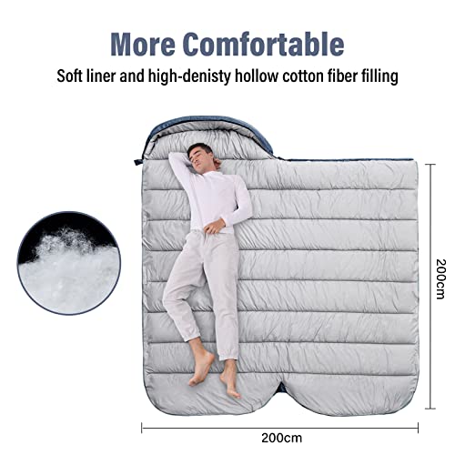 BISINNA XXL Slaapzak voor grote en lange volwassenen, 3-4 Seizoen Plus Size Warm en Comfortabel Waterdicht Lichtgewicht Slaapzak Geweldig voor Camping Backpacken Wandelen Indoor & Outdoor - Afbeelding 4