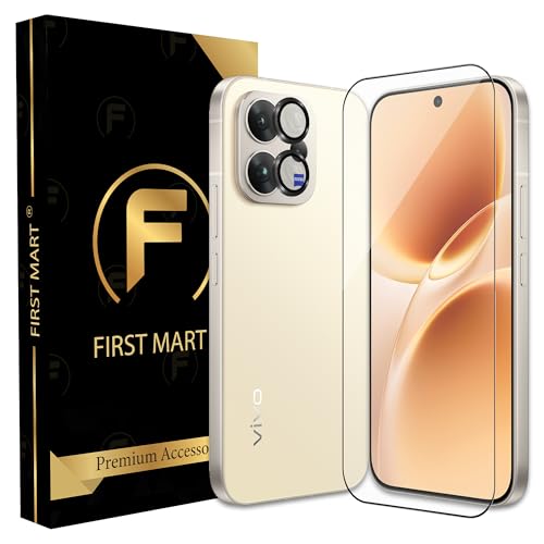 Image of FIRST MART Tempered Glass for Vivo V70 5G with Black Camera Ring Guard & Installation Kit | HD Clear Edge-to-Edge Screen Protector, Scratch Resistant, Case-Friendly | Pack of 1