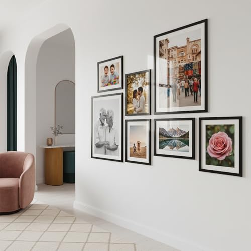 Image of HOTHOUSE Photo Frame For Wall decoration | Wooden Frames For living room Office | Aesthetic Frames For Wall Decor Gifts | Photo frame for Home Decor Bedroom | Set of 7 (BLACK, Combo-2)