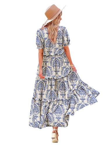 YESNO Sommerkleid für Damen, lässig, kurzärmelig, Blumenmuster, Maxikleid mit Taschen XL ETXDE CR425B