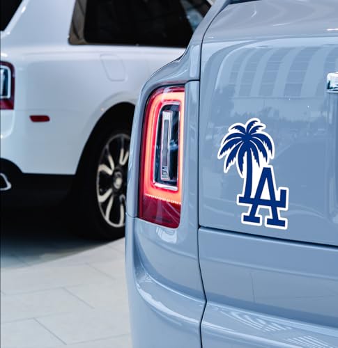 Image of 2-Pack Los Angeles Palm Tree Logo Decal Sticker for Car, Truck, Window, or Bumper - Vibrant and Colorful Design, Durable Vinyl Material, 4.5 x 3.5 Inches.