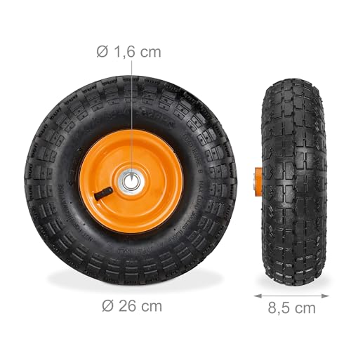Ruedas para carretilla Relaxdays de repuesto neumáticas con eje de 16mm 5