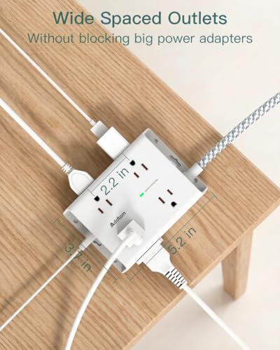 Addtam Protector contra Sobretensiones Regleta de Energía, 8 Tomas con 4 Puertos USB (2 USB C), Cable de Extensión de 15 pies con Múltiples Tomas, Extensor de Salida de 3 Lados, Enchufe Plano, Montaje en Pared, ETL, Blanco miniatura 4