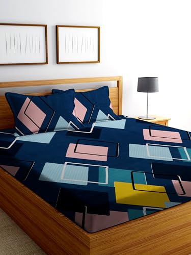 Image of DECORUM Cotton Feel Glace Cotton Fitted Bedsheet King Size (72 inchx78 inch)| All Around Elastic| 2 Pillow Covers (17 inchx27 inch)| Fits Up to 8 inch Mattress| 220 TC|Soft, Wrinkle-Free |Perfect for Home Decor & Gifting