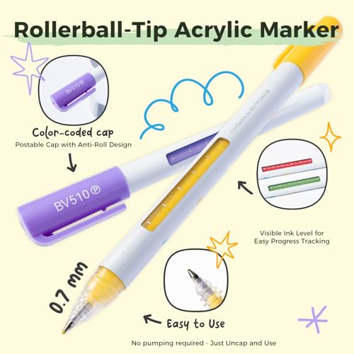 Image of Ohuhu Acrylic Gel Pens 36 Colors 0.7MM Extra Fine Rollerball Tip Colored