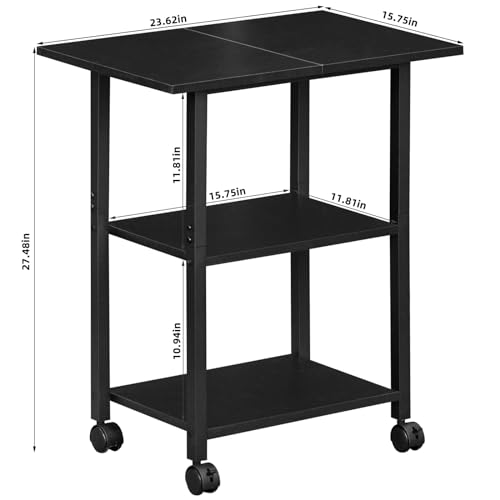 Lerliuo 3-Tier Printer Stand, Industrial Mobile Printer Table with Storage Shelf and Steel Frame, Rolling Printer Cart Holder with Lockable Wheels for Home, Office (Black) - Thumbnail 3