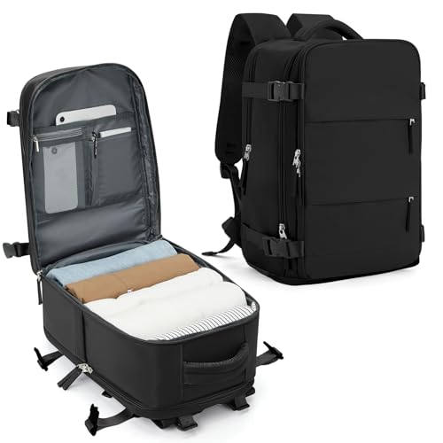 SZLX Mochila Viaje Cabina Avion 40x20x25 Mujer Ryanair Equipaje de Mano Easyjet Maletas de Viaje Cabina para Portatil 14 Pulgadas Impermeable Bolsa de Viaje Hombre para Trabajo,Escuelas,Negro