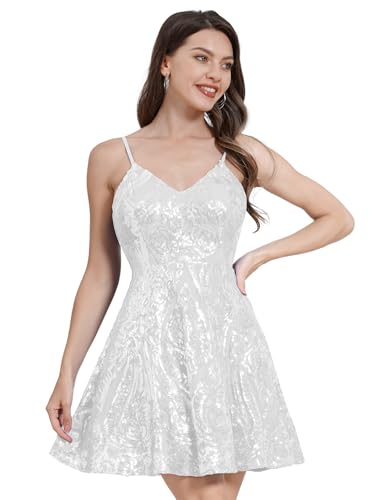 ODIZLI Women's Spaghetti Straps Sparkly Sequins A Line Swing Part...