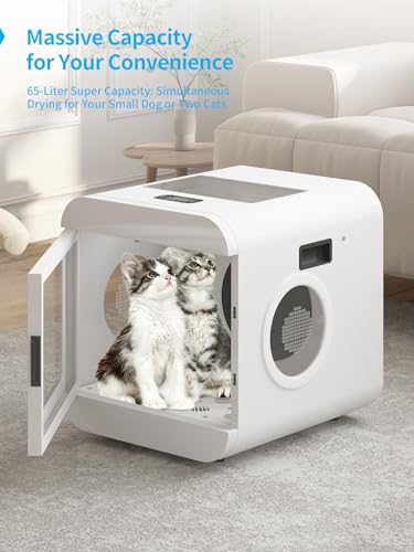 Automatic Pet Dryer Box for Cats and Puppy, 70L Ultra Quiet Dog Hair Dryer Smart Time/Wind Speed Control Cat Dryer, 360 Drying