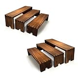 Yikaroeli 2 Set Wood Display Risers Small Wooden Stand for Display Cupcake Stands 9.4'-7.8' Graduated Sizes 3 Tiered 6Pcs Dessert Display Stands for Vendor Events (Brown)
