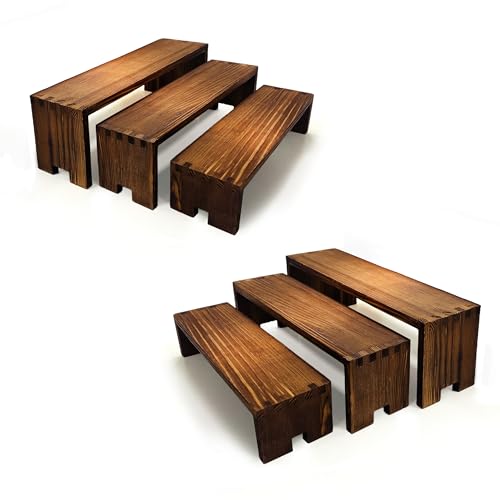 Yikaroeli 2 Set Wood Display Risers Small Wooden Stand for