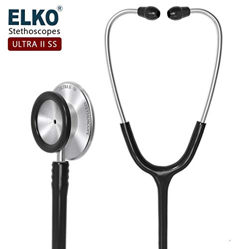 Image of ELKO EL-140 ULTRA II SS Stainless Steel Acoustic Stethoscope | For Doctors, Medical Students & Healthcare Professionals | Dual Head Chestpiece | 5.5mm Brass Pipe Frame | U-Shaped PVC Tubing (Black)