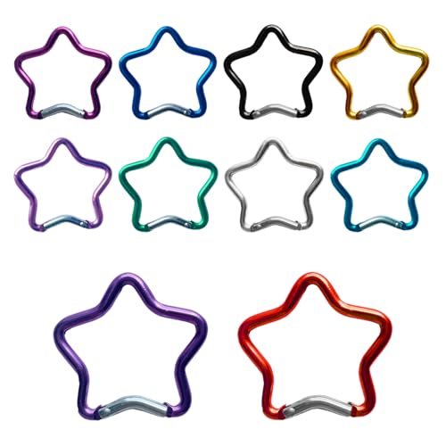 Mimoqk - Carabiner con de estrella, 10 clips de gancho de aluminio compacto, diseño resistente y resistente, accesorio exterior ligero, ideal para camping, senderismo y viajes